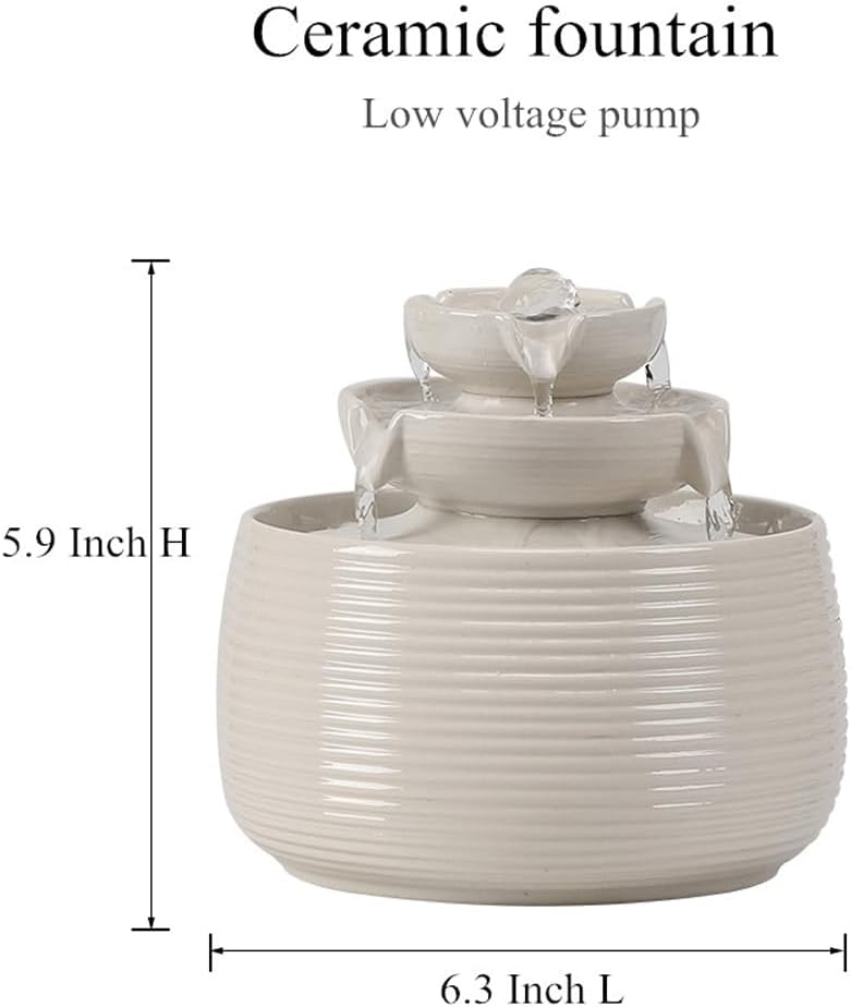 Andady Outdoor and Indoor Water Feature Fountain Waterfall Tabletop Desktop mini Ceramic Garden Fountain (White A170) - Image 2